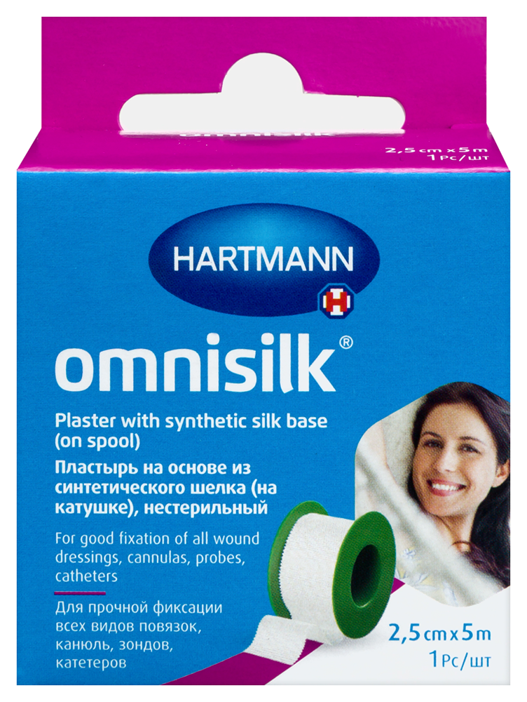 Изображение товара Медицинский гипоаллергенный пластырь omnisilk 2,5 смх5 м для фиксации повязок и канюль