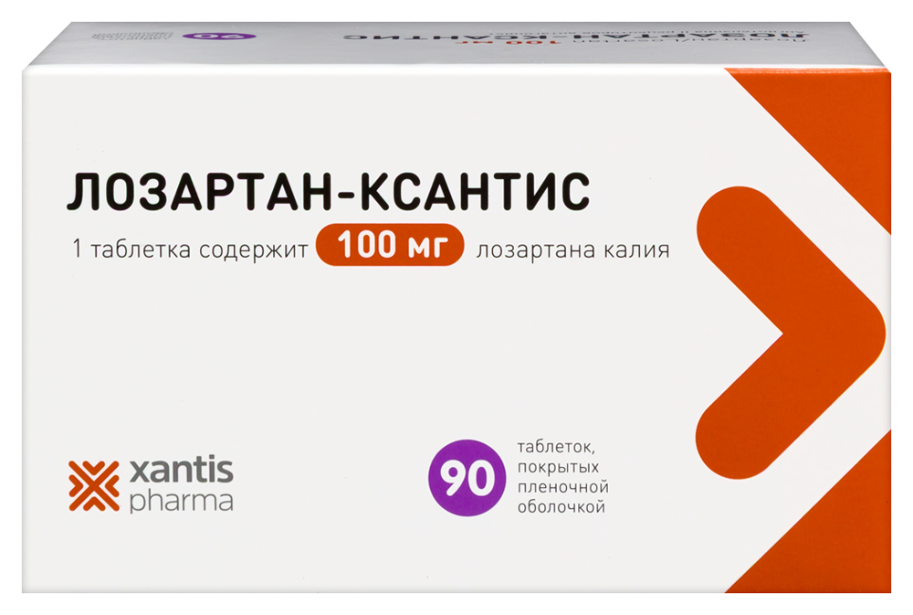 Изображение товара Лозартан-ксантис 100 мг 90 таблеток для снижения давления и профилактики сердечно-сосудистых заболе