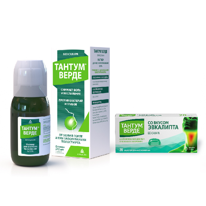 Изображение товара Тантум Верде раствор 240 мл + Тантум верде таблетки эвкалипт 20 шт со скидкой