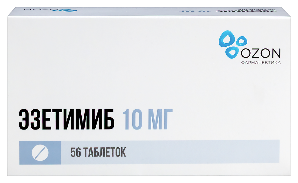 Изображение товара Эзетимиб 10 мг 56 таблеток - препараты для снижения холестерина