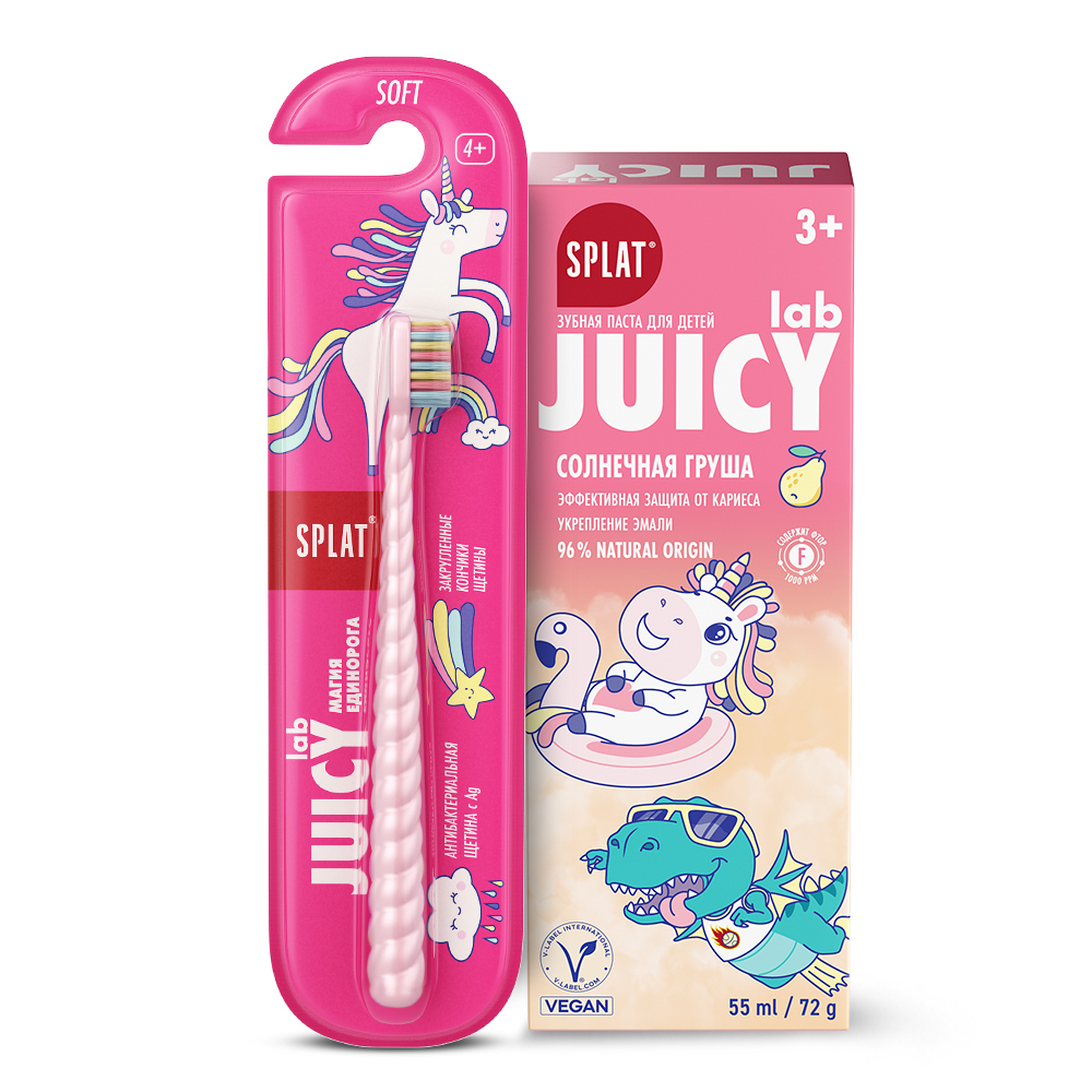 Изображение товара Набор JUICY LAB ЗУБНАЯ ЩЕТКА PEARL/МЯГКАЯ + ЗУБНАЯ ПАСТА С ФТОРОМ СОЛНЕЧНАЯ ГРУША