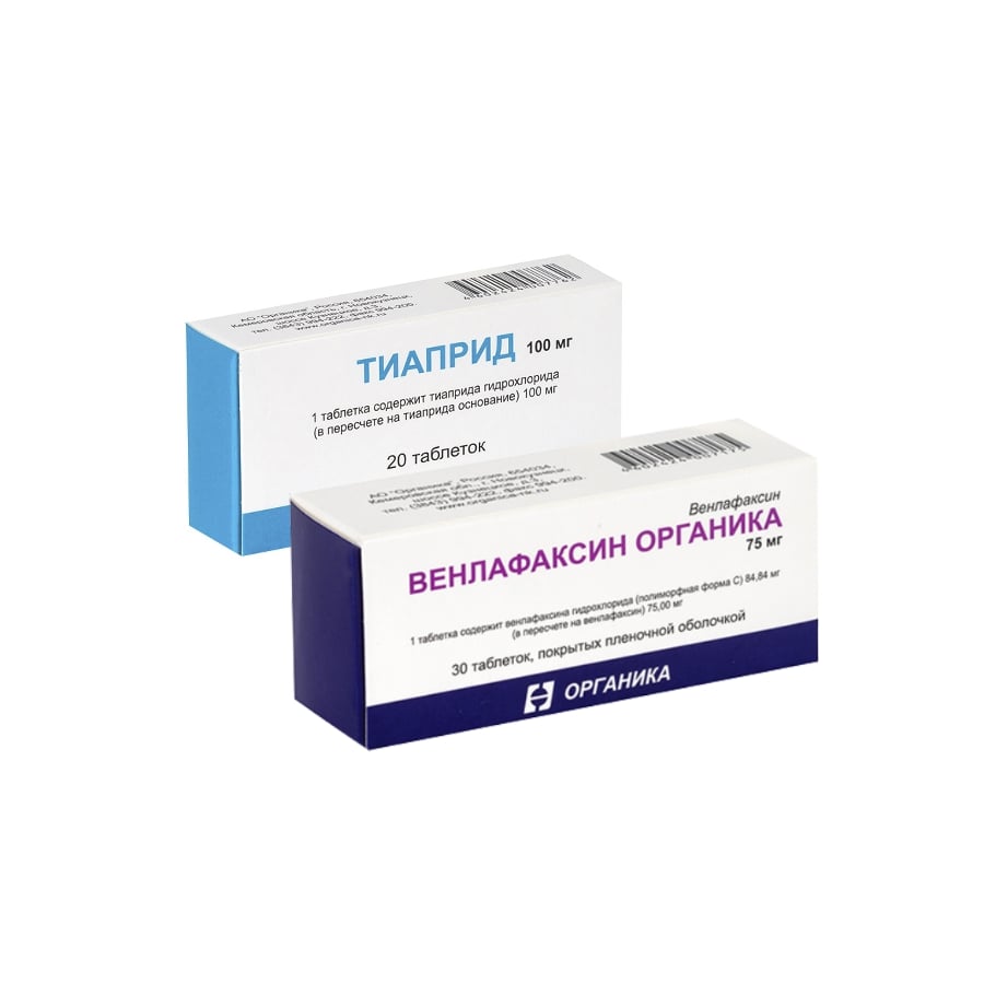 Изображение товара Набор ВЕНЛАФАКСИН ОРГАНИКА 0,075 N30 ТАБЛ П/ПЛЕН/ОБОЛОЧ + ТИАПРИД 0,1 N20 ТАБЛ со скидкой 10%