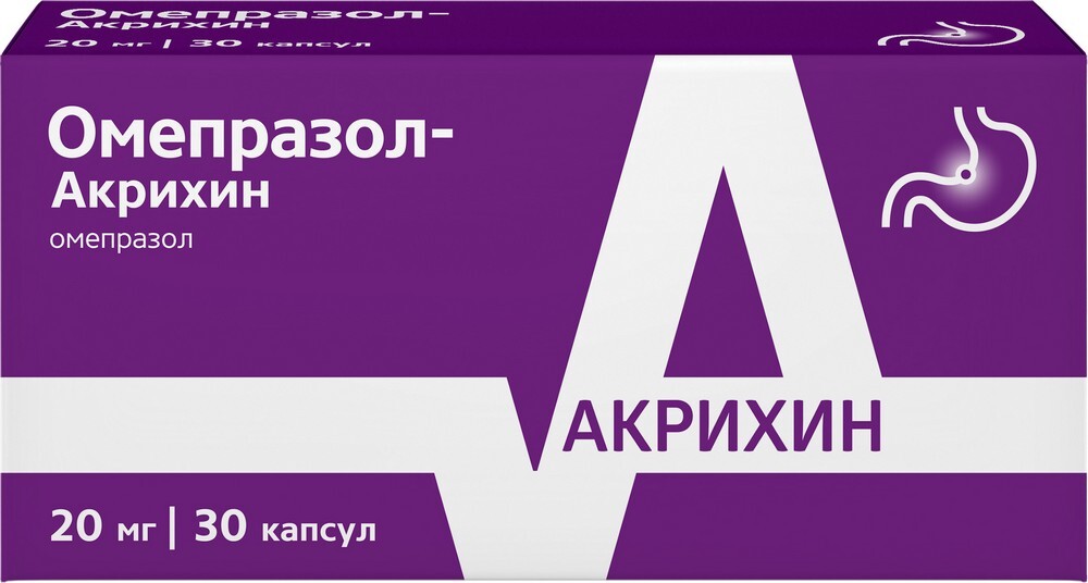 Изображение товара Омепразол-акрихин 20 мг капсулы кишечнорастворимые для лечения язвы