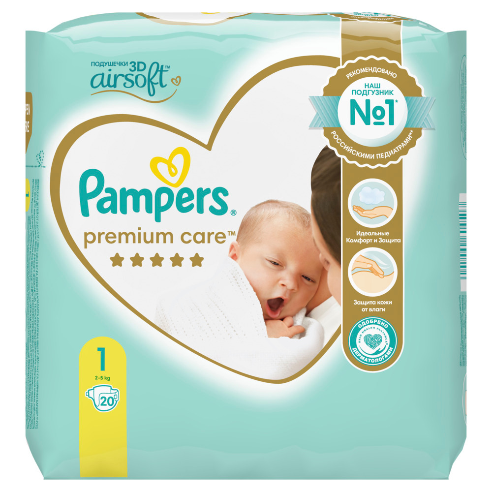 Изображение товара Pampers premium care подгузники размер 1 20 шт.