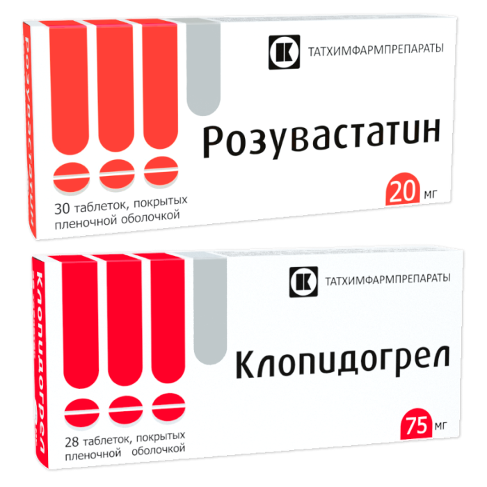 Изображение товара Набор Розувастатин 20 мг №30 + Клопидогрел 75 мг №28