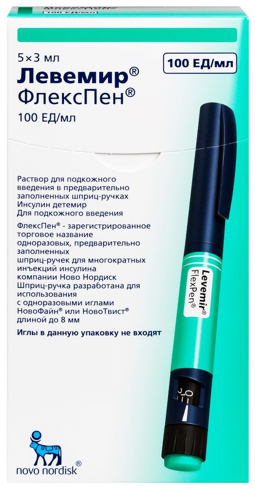 Изображение товара Левемир флекспен 100 МЕ/мл раствор 3 мл шприц-ручка 5 шт