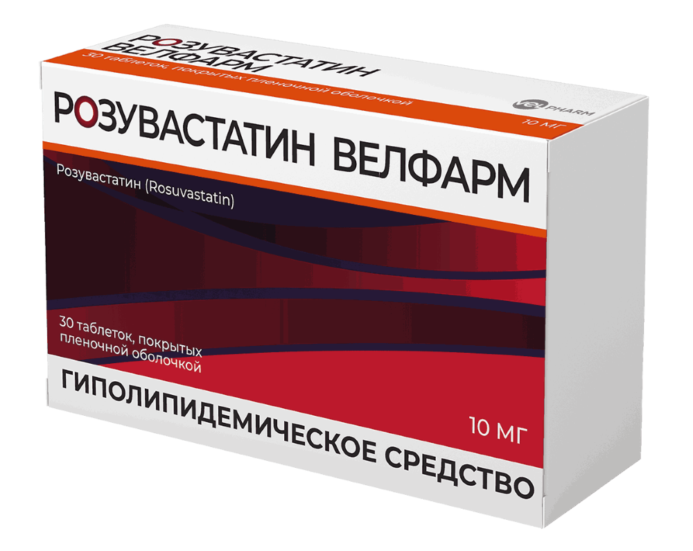 Изображение товара Розувастатин Велфарм 10 мг 30 шт таблетки для снижения холестерина