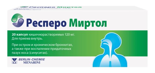 Изображение товара Респеро Миртол 120 мг капсулы кишечнорастворимые 20 шт для лечения дыхательных путей