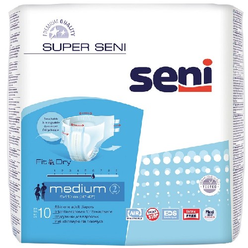 Изображение товара Seni super подгузники для взрослых размер medium обхват талии 75-110 10 шт.