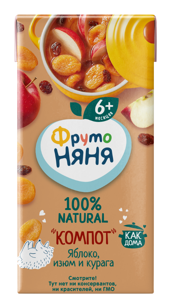 Изображение товара Фрутоняня компот из яблок с экстрактом изюма и кураги 200 мл