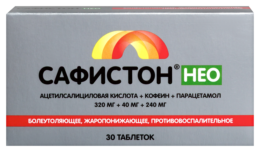 Изображение товара Сафистон Нео 320 мг + 40 мг + 240 мг таблетки 30 шт для боли и гриппа