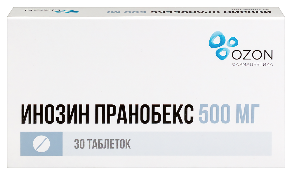 Изображение товара Инозин Пранобекс 500 мг таблетки для лечения вирусных инфекций, 30 шт.
