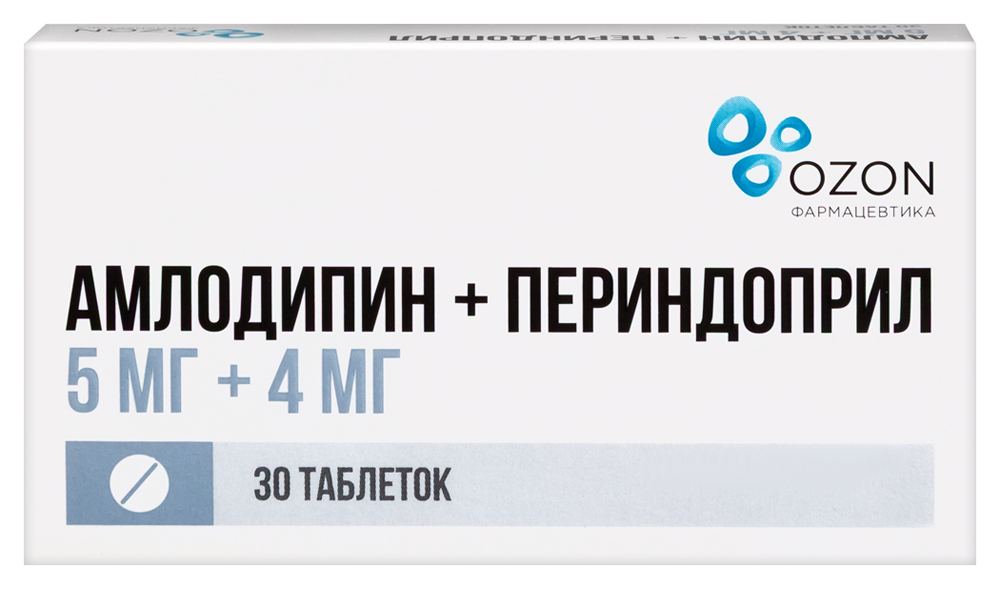 Изображение товара Амлодипин+периндоприл 5 мг + 4 мг 30 шт. таблетки