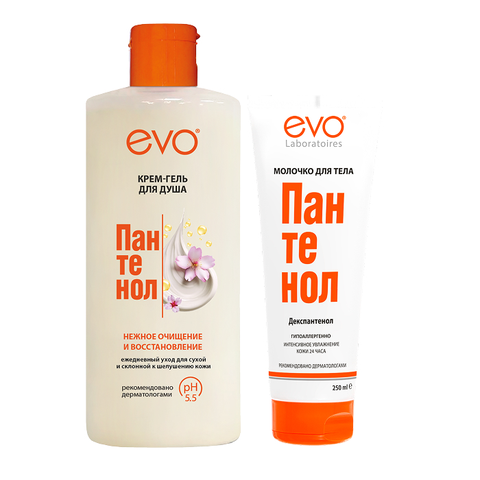 Изображение товара Набор EVO Крем-гель для душа Пантенол + Молочко для тела 250 мл со скидкой Изображение товара Набор EVO Крем-гель для душа Пантенол + Молочко для тела 250 мл со скидкой