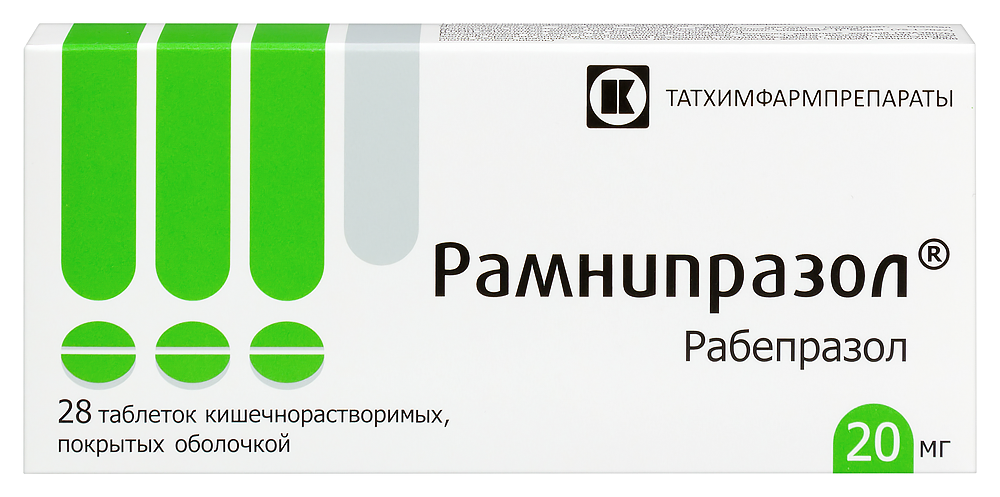Изображение товара Рамнипразол 20 мг 28 таблеток кишечнорастворимых для лечения язв и рефлюкса