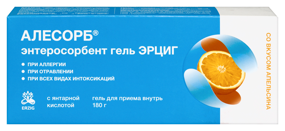 Изображение товара Erzig энтеросорбент гель эрциг алесорб со вкусом апельсина 180 гр гель/туба