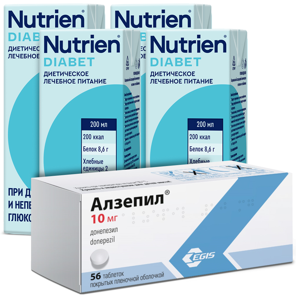 Изображение товара Набор АЛЗЕПИЛ 0,01 N56 ТАБЛ П/ПЛЕН/ОБОЛОЧ + НУТРИЭН ДИАБЕТ С НЕЙТРАЛЬНЫМ ВКУСОМ 200МЛ по специальной цене