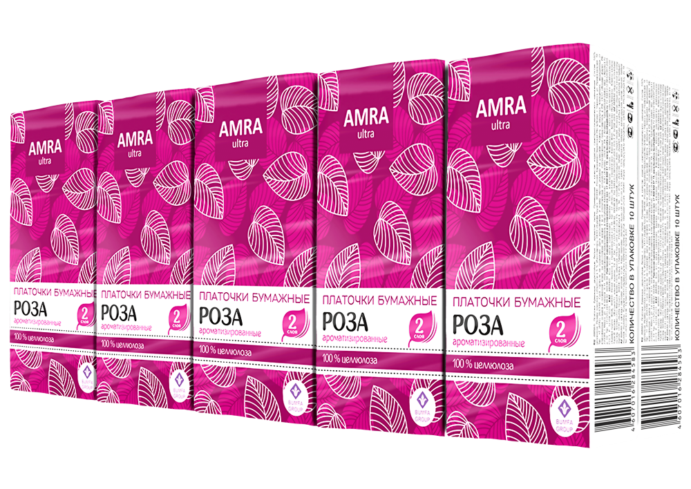 Изображение товара Amra платочки бумажные двухслойные с ароматом розы 10 шт. x10