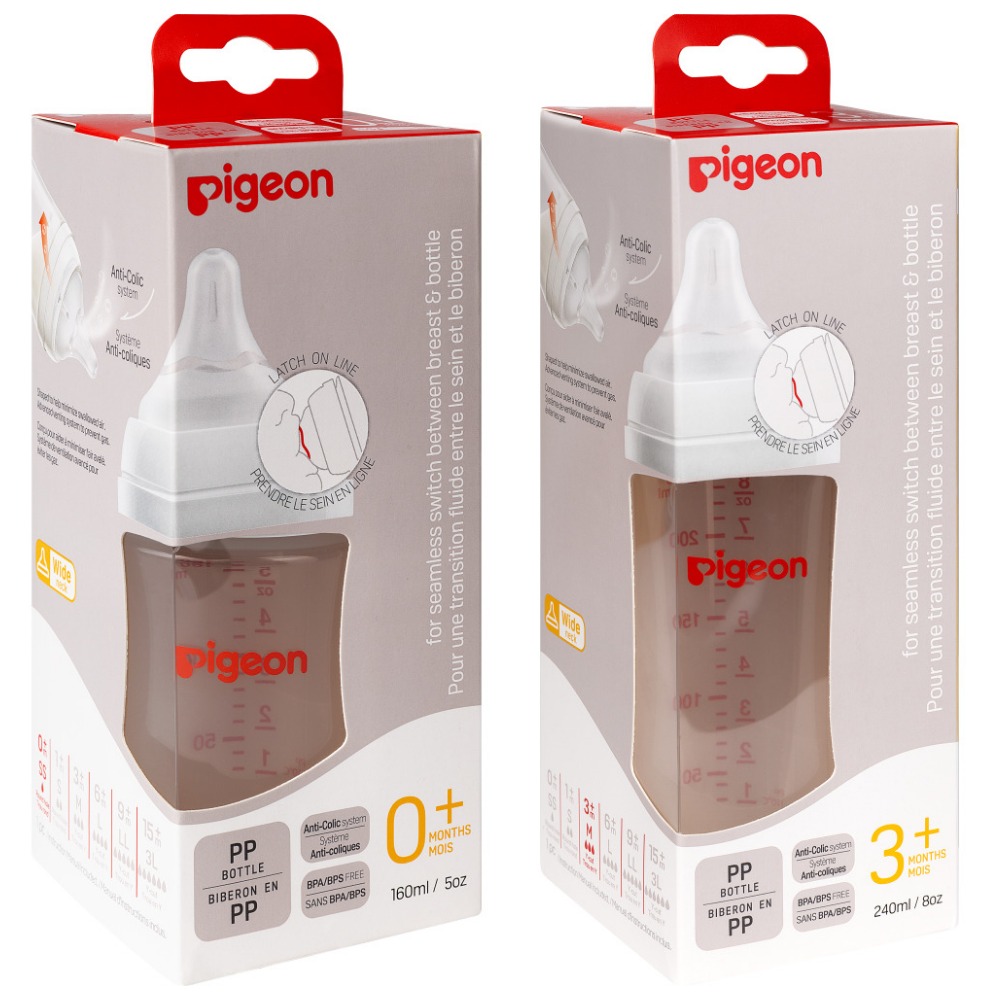 Изображение товара Набор Pigeon бутылочка для кормления полипропилен 0+ 160мл + Pigeon бутылочка для кормления полипропилен 3+ 240мл Изображение товара Набор Pigeon бутылочка для кормления полипропилен 0+ 160мл + Pigeon бутылочка для кормления полипропилен 3+ 240мл