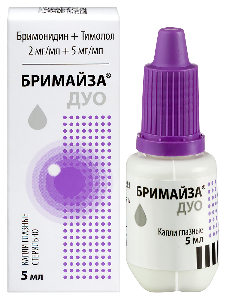 Изображение товара Глазные капли Бримайза дуо 2 мг/мл + 5 мг/мл 5 мл для глаукомы и гипертензии