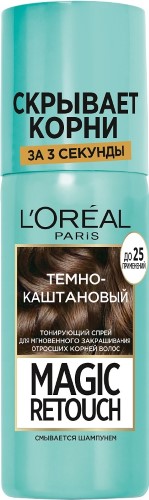 Изображение товара Loreal magic retouch спрей тонирующий для мгновенного закрашивания отросших корней волос 75 мл/темно-каштановый/