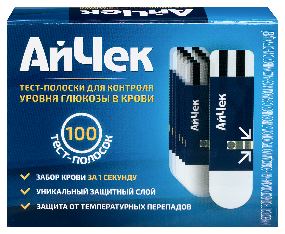 Изображение товара Тест-полоски АйЧек 100 шт. для определения глюкозы в крови