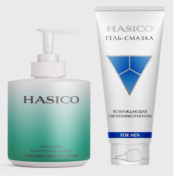 Изображение товара Набор из 2х средств HASICO: гель для интимной гигиены маслом чайного дерева + ГЕЛЬ-СМАЗКА Д/МУЖЧИН 100МЛ