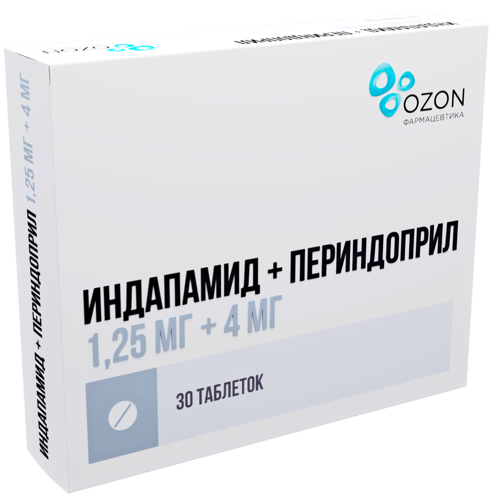 Индапамид+периндоприл 1,25 мг + 4 мг 30 шт. таблетки - цена 329 руб.,  купить в интернет аптеке в Ковылкино Индапамид+периндоприл 1,25 мг + 4 мг  30 шт. таблетки, инструкция по применению