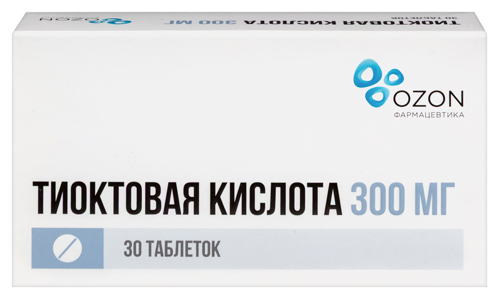 Изображение товара Тиоктовая кислота 300 мг таблетки 30 шт. при диабетической и алкогольной полинейропатии