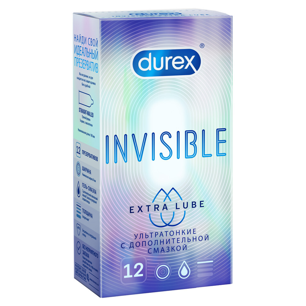 Изображение товара Durex Презервативы Invisible Extra Lube, 12 шт. Защита и комфорт
