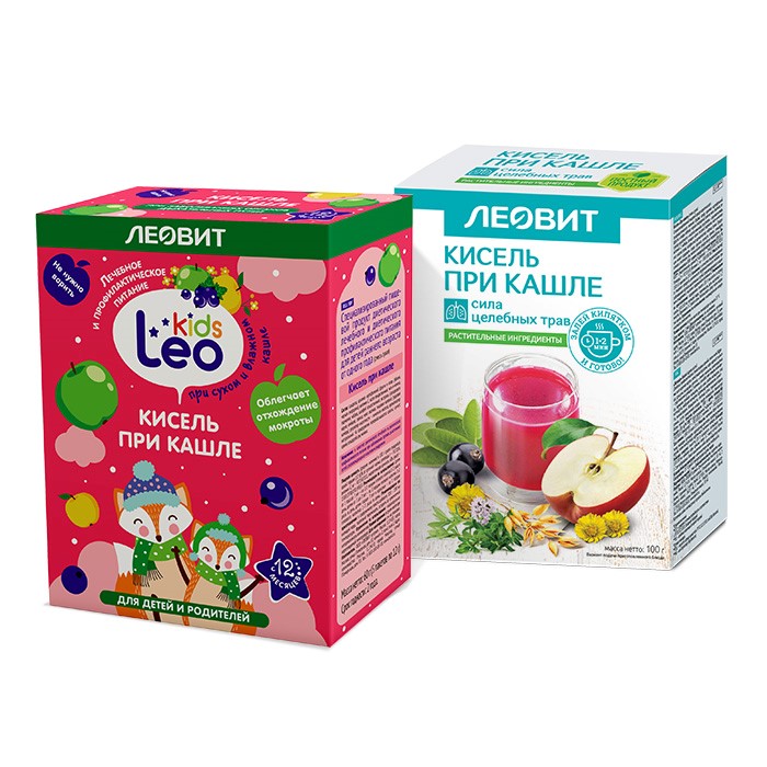 Изображение товара Набор ЛЕОВИТ кисели при кашле: кисель диетический + LEO KIDS кисель детский