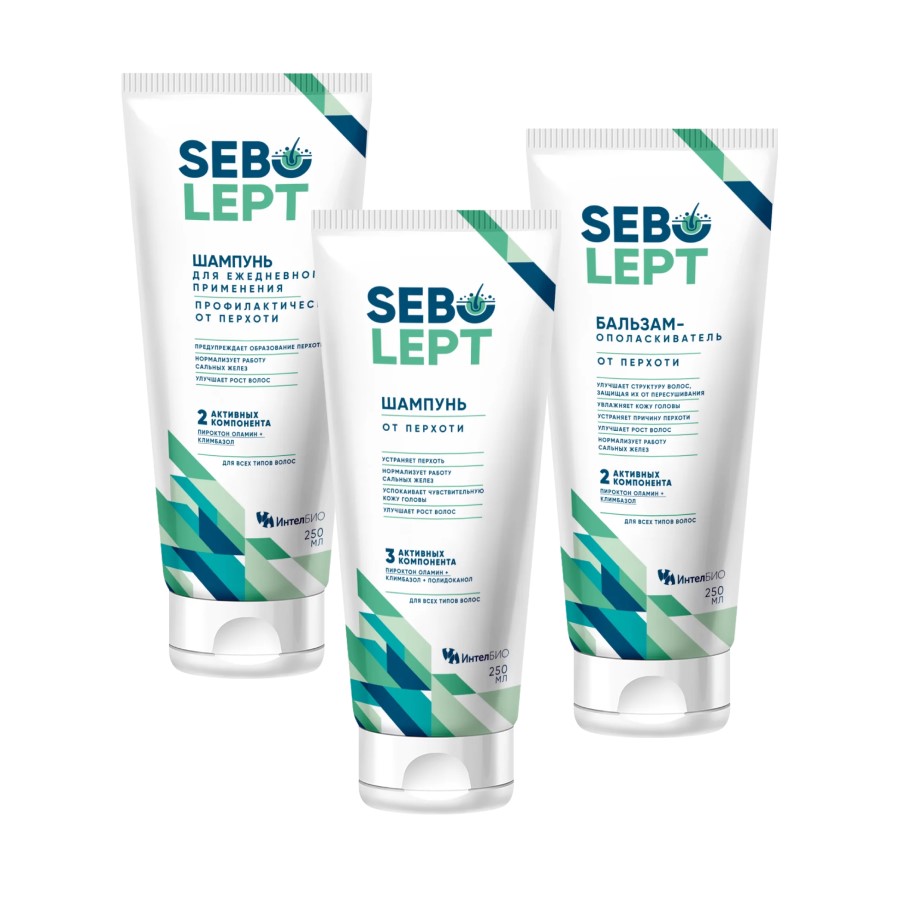 Изображение товара Набор СЕБОЛЕПТ: шампунь от перхоти 250мл + шампунь д/ежеднев примен профилакт от перхоти 250мл + бальзам-ополаскиватель от перхо