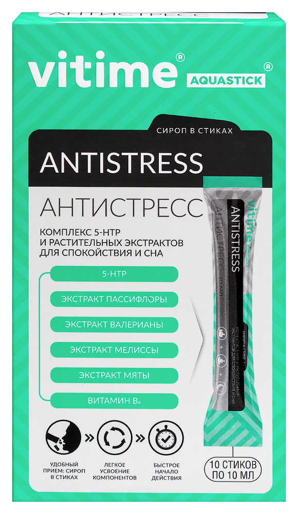 Изображение товара Vitime aquastick antistress биологическая добавка 10 мл, 10 шт Изображение товара Vitime aquastick antistress биологическая добавка 10 мл, 10 шт