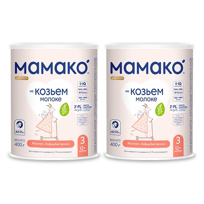 Изображение товара Набор из 2 уп МАМАКО-3 PREMIUM НАПИТОК СУХ НА КОЗЬЕМ МОЛОКЕ С ОЛИГОСАХАРИДАМИ ГРУДНОГО МОЛОКА 400,0 по спец.цене