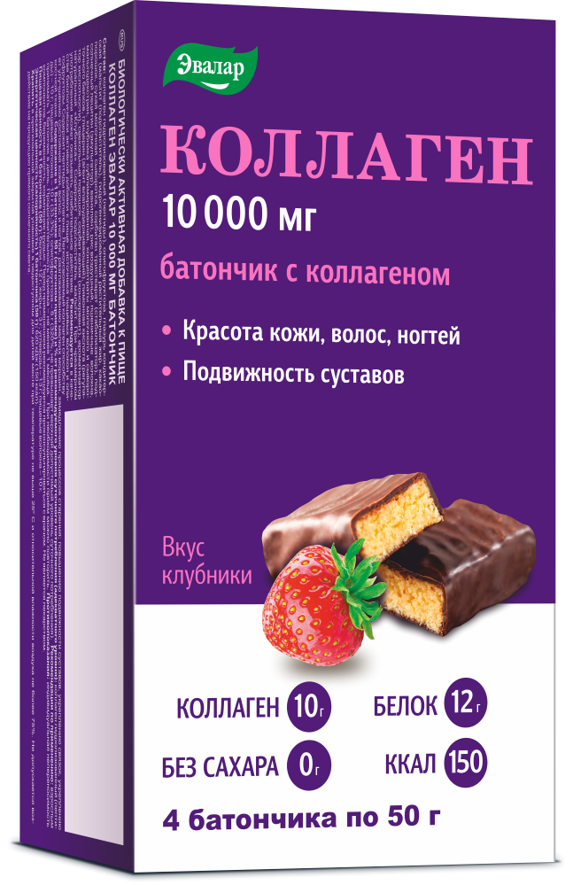 Изображение товара Коллаген эвалар 10000 мг батончик массой 50 гр 4 шт.