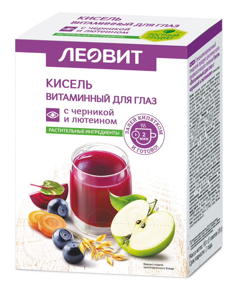 Изображение товара Леовит кисель витаминный для глаз с черникой и лютеином 18 гр 5 шт. пакет