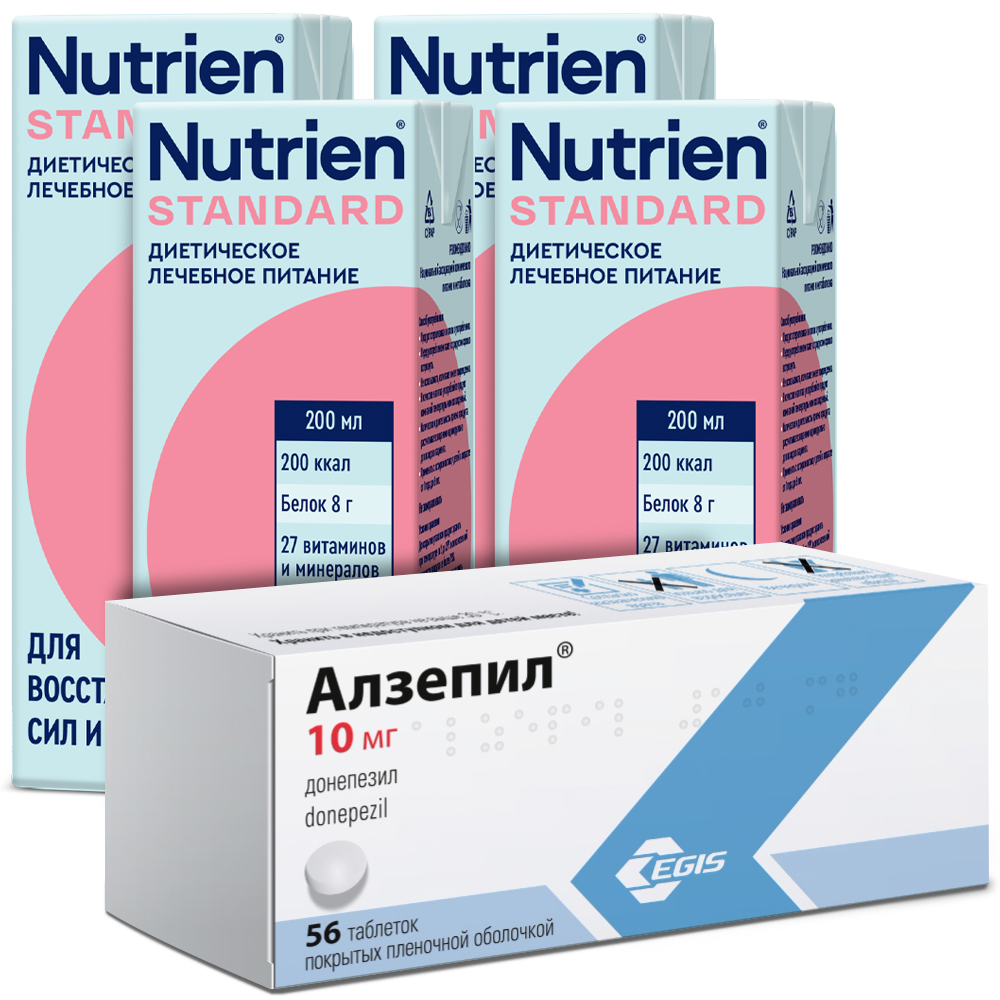 Изображение товара Набор АЛЗЕПИЛ 0,01 N56 ТАБЛ П/ПЛЕН/ОБОЛОЧ + НУТРИЭН СТАНДАРТ С НЕЙТРАЛЬНЫМ ВКУСОМ 200МЛ по специальной цене