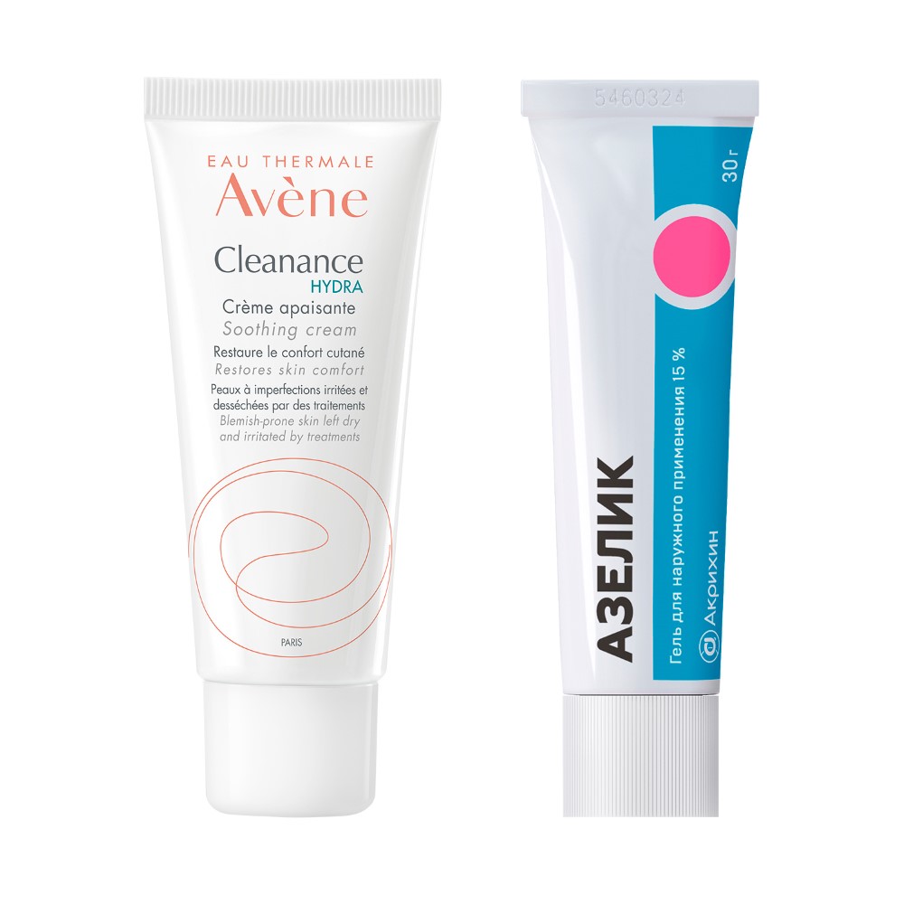 Изображение товара Набор AVENE КЛИНАНС ГИДРА КРЕМ УСПОКАИВАЮЩИЙ 40МЛ + АЗЕЛИК 15% 30,0 ГЕЛЬ Д/НАРУЖ ПРИМ