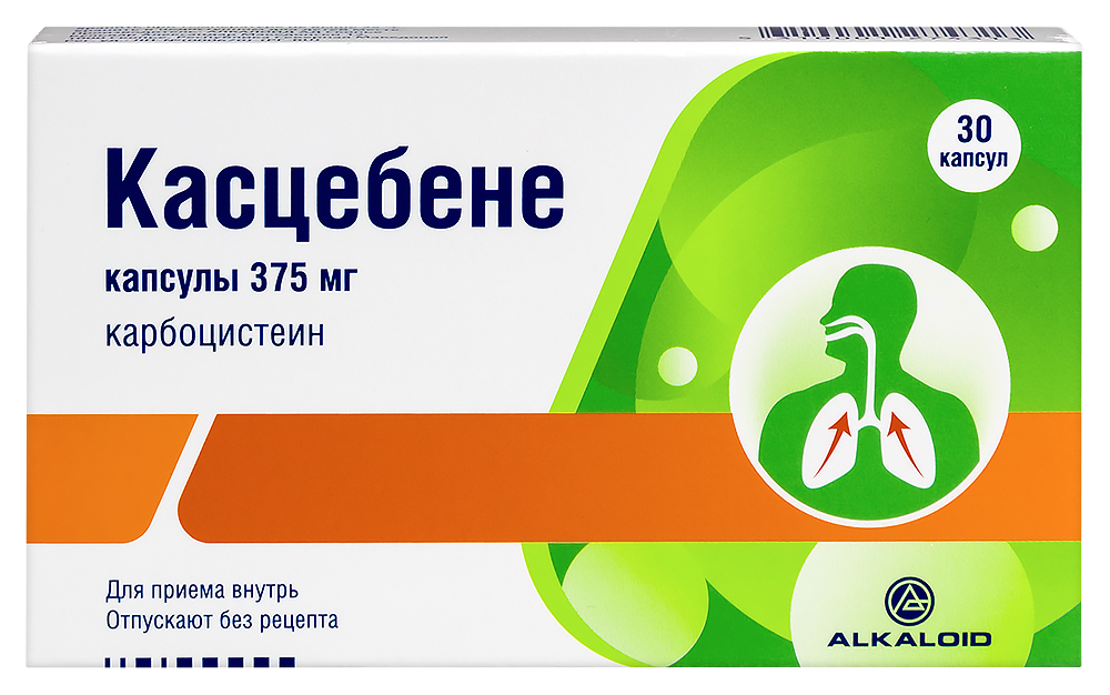 Изображение товара Касцебене 375 мг 30 капсул для лечения бронхолегочных заболеваний