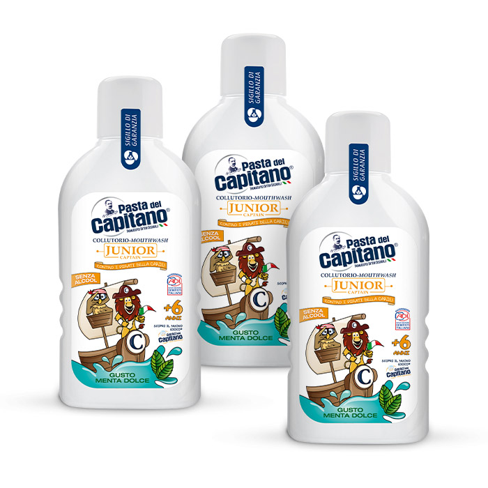 Изображение товара НАБОР 3=2 PASTA DEL CAPITANO ОПОЛАСКИВАТЕЛЬ ДЛЯ ПОЛОСТИ РТА ДЕТСКИЙ JUNIOR SOFT MINT 6+ /МЯГКАЯ МЯТА 400МЛ
