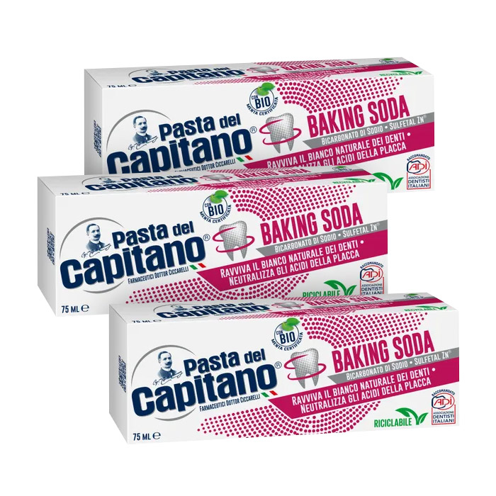 Изображение товара НАБОР 3=2 PASTA DEL CAPITANO ЗУБНАЯ ПАСТА ДЛЯ ДЕЛИКАТНОГО ОТБЕЛИВАНИЯ С СОДОЙ 75МЛ