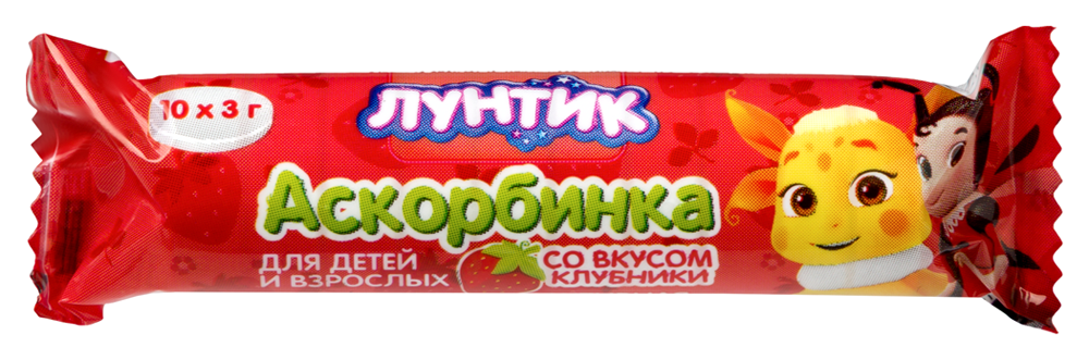 Изображение товара Аскорбинка для детей и взрослых 3 гр 10 шт жевательные таблетки со вкусом клубники Лунтик Изображение товара Аскорбинка для детей и взрослых 3 гр 10 шт жевательные таблетки со вкусом клубники Лунтик