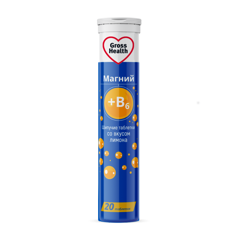 Изображение товара Gross health магний+витамин в 6 со вкусом лимона 20 шт. таблетки массой 4 г