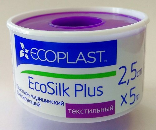 Изображение товара Медицинский текстильный фиксирующий пластырь EcoSilk plus 2,5x5 для фиксации медицинских предметов