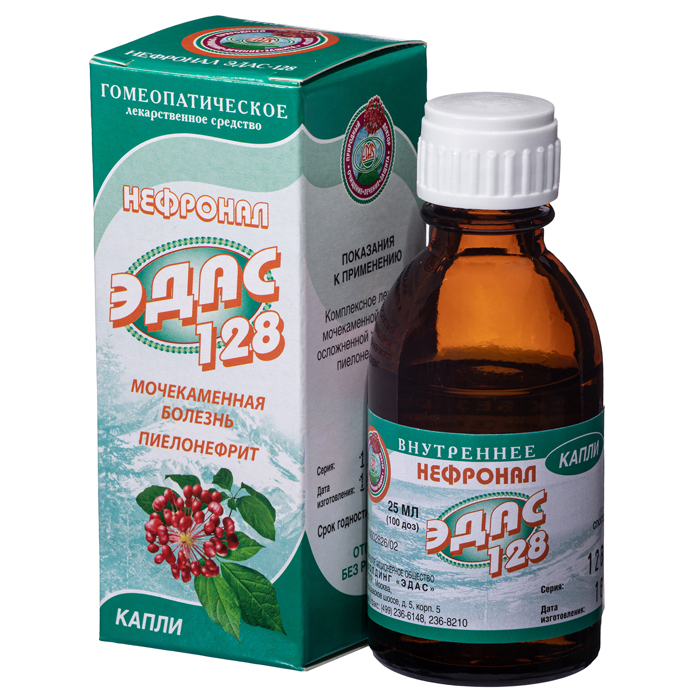 Изображение товара Гомеопатические капли Эдас-128 нефронал 25 мл для лечения мочекаменной болезни