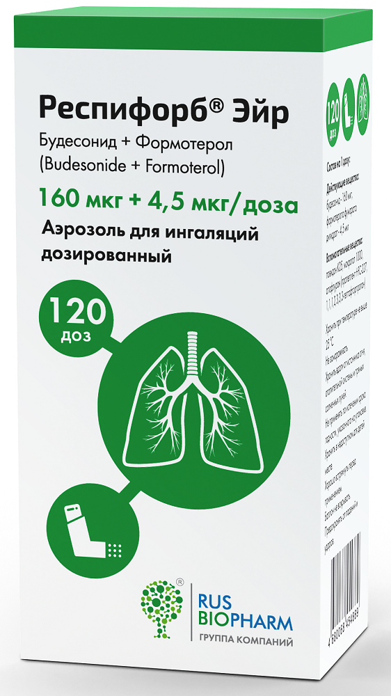 Изображение товара Респифорб Эйр 160 мкг + 4,5 мкг/доза аэрозоль для ингаляций