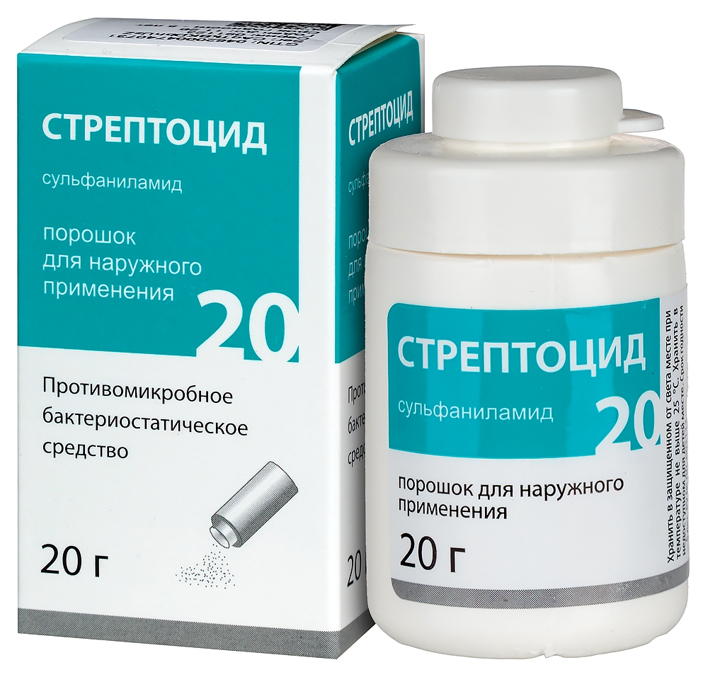 Стрептоцид 20 гр порошок для наружного применения банка - цена 159 руб.,  купить в интернет аптеке в Заводоуковске Стрептоцид 20 гр порошок для  наружного применения банка, инструкция по применению