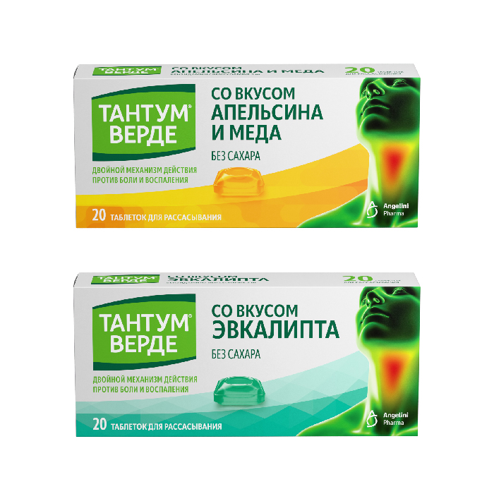 Изображение товара Набор Тантум верде таблетки апельсин и мед 20 шт.+ эвкалипт 20 шт. со скидкой