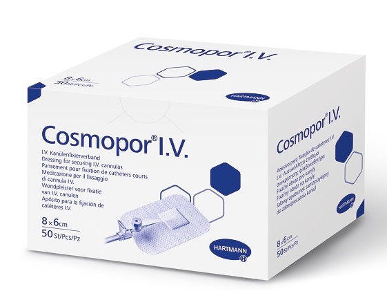 Изображение товара Стильные стерильные повязки Cosmopor IV 8x6 см, 50 шт для фиксации канюль