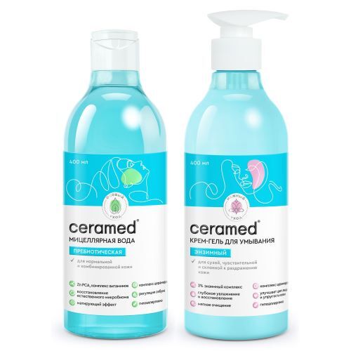 Изображение товара Набор Ceramed для сухой и чувстительной кожи лица: вода мицеллярная пребиотическая + крем-гель энзимный